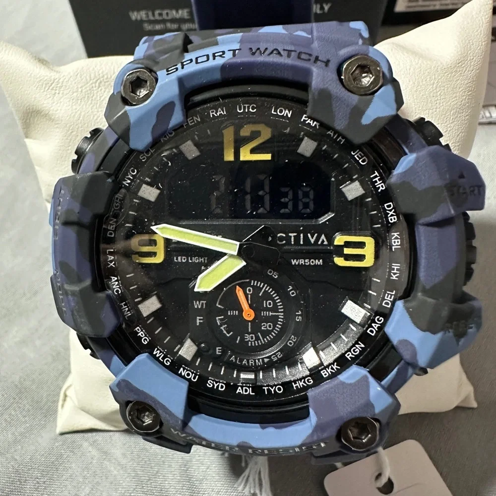 Ativa Blue Camo Sport Watch Analog Digital Water Resistant NWT